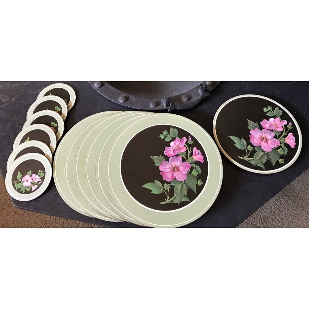 Vtg 1980's Pimpernel Set Of 6 Round Placemats & Coasters With One Trivet